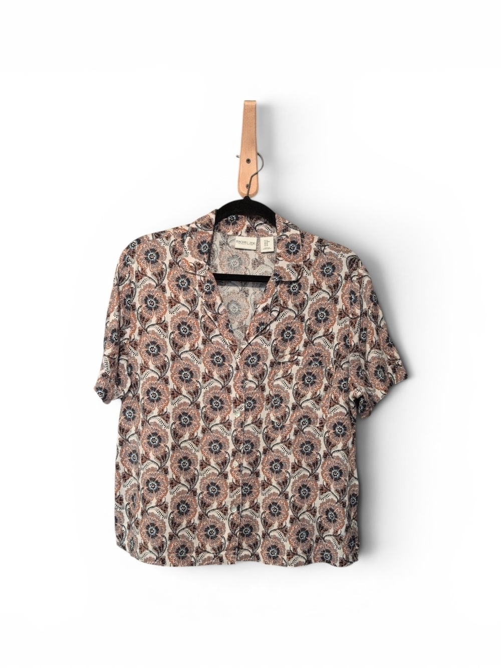 Rachel Zoe Linen Blend Short-Sleeve Floral Shell Button-Down Size M